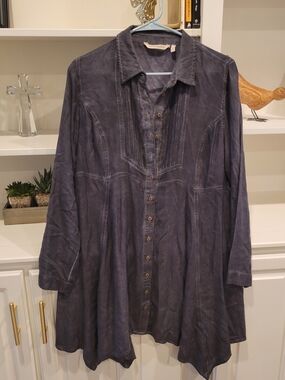 Soft Surroundings Washed Indigo Long-Sleeve Button Dress